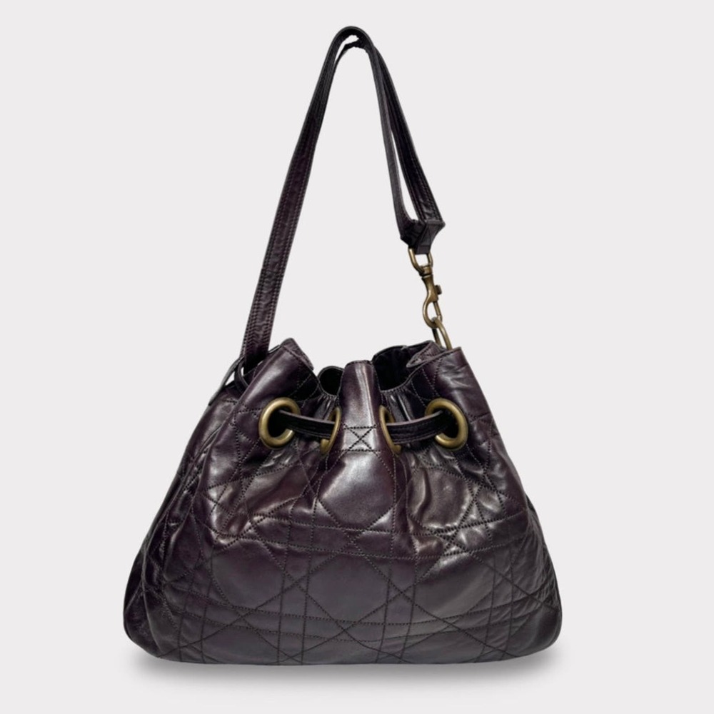 Christian Dior Cannage Leather Drawstring Bucket Bag
